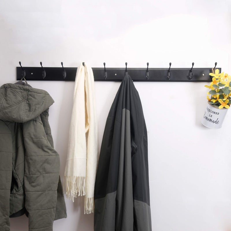 Dseap Coat Rack Wall Mounted: 10-Hooks, 16" Hole to Hole, 38-1/4" Long, Wood Coat Hooks Wall Mounted, Hook Rack, Hook Rail, Hooks for Hanging Coats, Black - Image 4